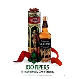 1972 100 Pipers Scotch Made Proudly Give It That Way Vintage Print Ad Christmas